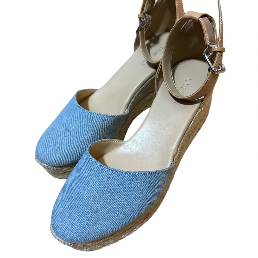 Nine West Ariela 3 Denim Espadrille Wedge Sandals Size 10 Nine West
